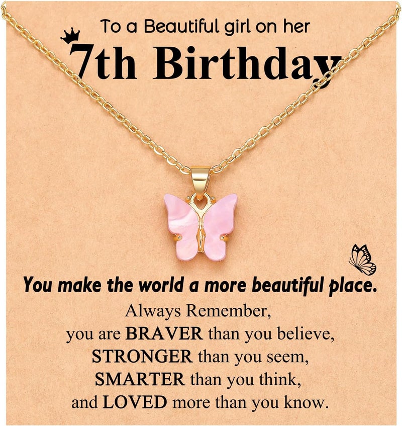 UNGENT THEM Happy 5th 6th 7th 8th 9th 10th 11th 12th Birthday Gifts, You Make The World A More Beautiful Place Butterfly Necklace Bday Presents - Image 1